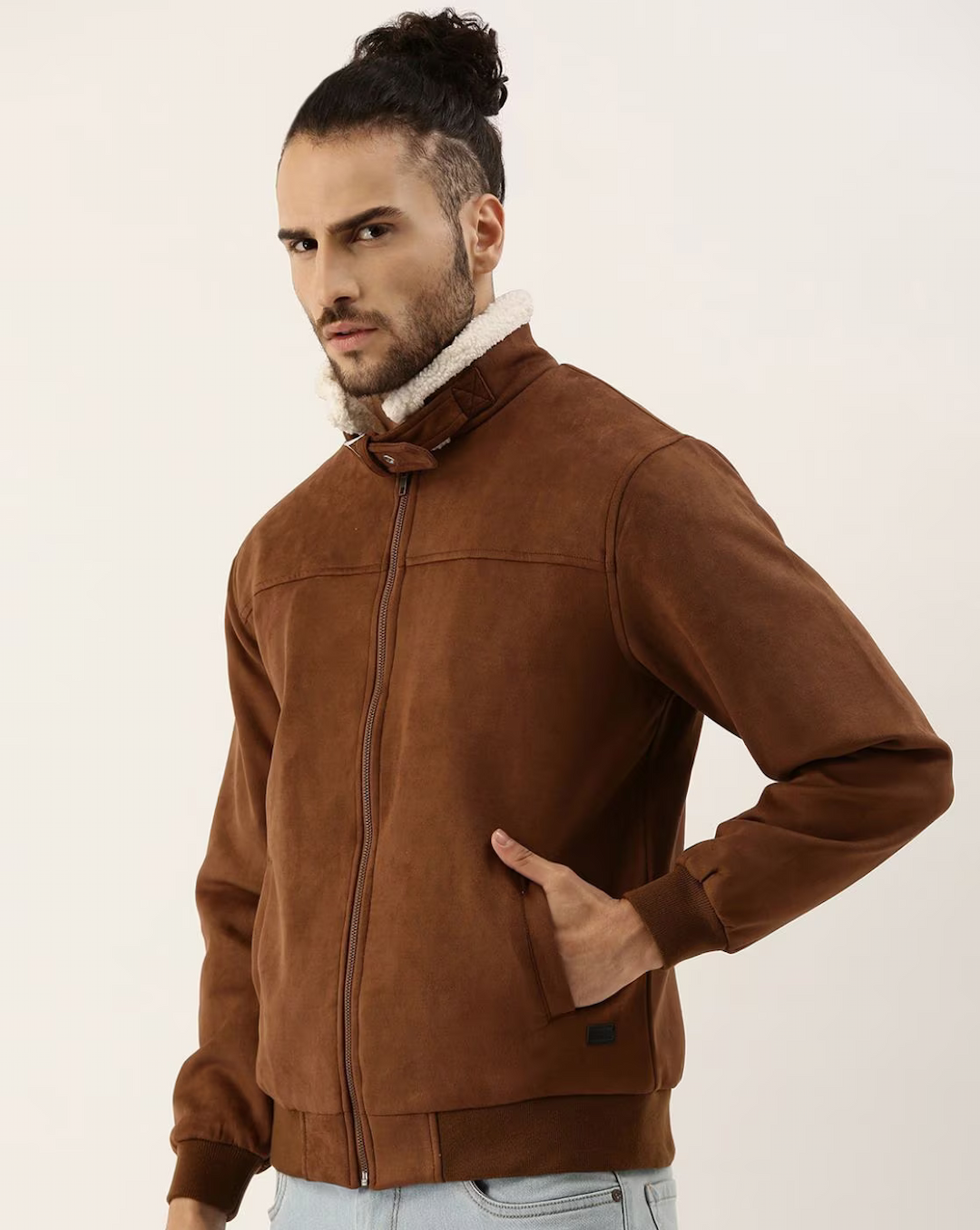 Men's Zip-Front Bomber Jacket - Tan